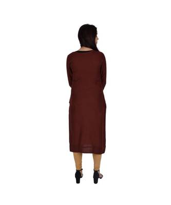 Womens Rayon Brown Straight V Neck Calf Length Kurti 3
