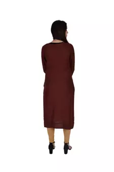 Womens Rayon Brown Straight V Neck Calf Length Kurti