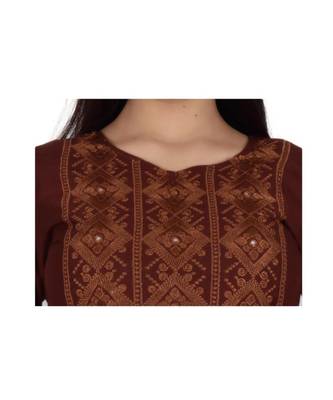 Womens Rayon Brown Straight V Neck Calf Length Kurti 4