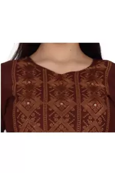 Womens Rayon Brown Straight V Neck Calf Length Kurti