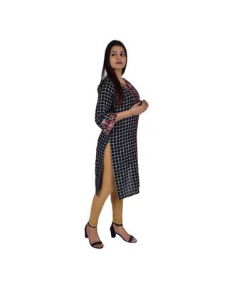 Womens Rayon Black Straight Round Neck  Knee Length Kurti 2