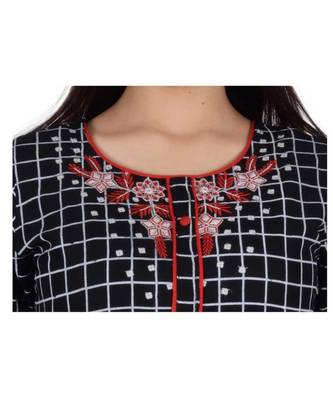 Womens Rayon Black Straight Round Neck  Knee Length Kurti 4