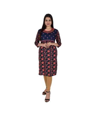 Womens Rayon Multi Straight Round Neck  Knee Length Kurti 1