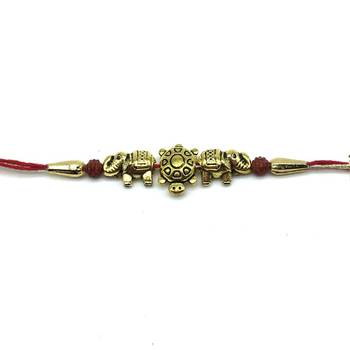 Tortoise Designer Rakhi Set For Men Gold Plated Elephant Rudraksha Beads Multicolor Thread Rakhi For Brother/Bhaiya/Bhai 2