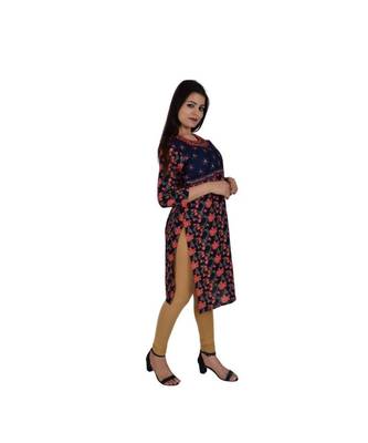 Womens Rayon Multi Straight Round Neck  Knee Length Kurti 2