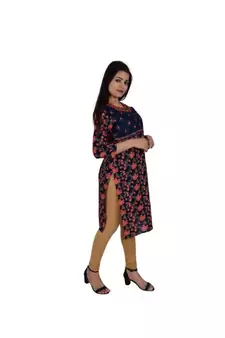 Womens Rayon Multi Straight Round Neck  Knee Length Kurti