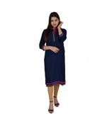 Womens Rayon Navy Straight Mandarin Neck Knee Length Kurti