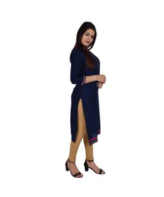 Womens Rayon Navy Straight Mandarin Neck Knee Length Kurti 2