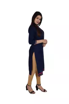 Womens Rayon Navy Straight Mandarin Neck Knee Length Kurti