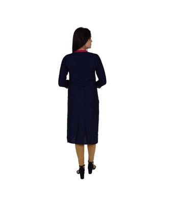 Womens Rayon Navy Straight Mandarin Neck Knee Length Kurti 3