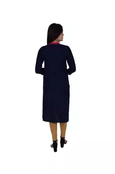 Womens Rayon Navy Straight Mandarin Neck Knee Length Kurti