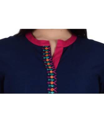 Womens Rayon Navy Straight Mandarin Neck Knee Length Kurti 4