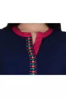 Womens Rayon Navy Straight Mandarin Neck Knee Length Kurti