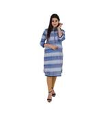 Womens Cotton Blue Straight Mandarin Neck Knee Length Kurti