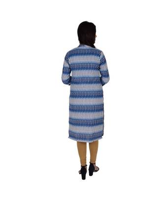 Womens Cotton Blue Straight Mandarin Neck Knee Length Kurti 3