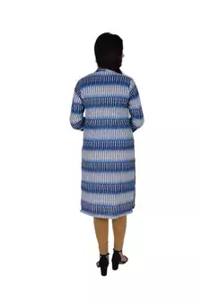 Womens Cotton Blue Straight Mandarin Neck Knee Length Kurti
