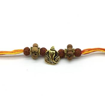 Ganesh Ji Designer Rakhi Set For Men Gold Plated Ganpati Bappa Rudraksha Damru Tulsi Multicolor Thread Rakhi For Brother 2