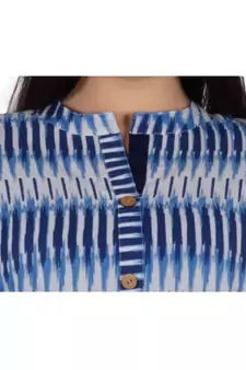 Womens Cotton Blue Straight Mandarin Neck Knee Length Kurti