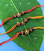 Ganesh Ji Designer Rakhi (Pack Of 3) Set For Men Gold Plated Ganpati Bappa Rudraksha Multicolor Thread Rakhi For Brother