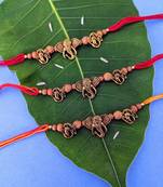 Ganesh Ji Designer (Pack Of 3) Rakhi Set For Men Gold Plated Ganpati Bappa Om Beads Multicolor Thread Rakhi For Brother