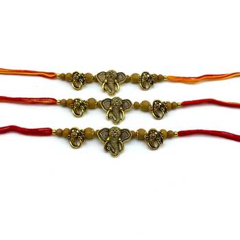 Ganesh Ji Designer (Pack Of 3) Rakhi Set For Men Gold Plated Ganpati Bappa Om Beads Multicolor Thread Rakhi For Brother 2