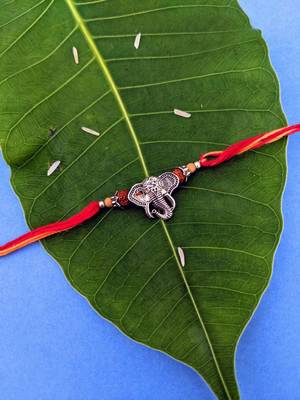 Ganesh Ji Designer Rakhi Set For Men Silver Plated Ganpati Bappa Rudraksha Tulsi Multicolor Thread Rakhi For Brother 1