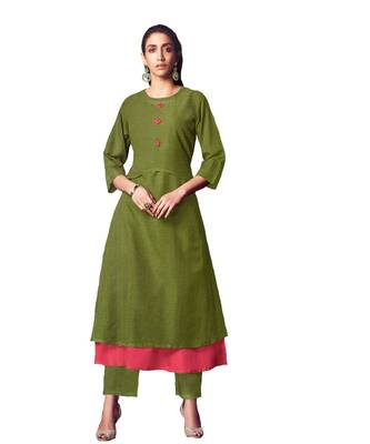 Double-Layer Green Cotton Long Kurtis 1