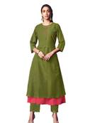 Double-Layer Green Cotton Long Kurtis