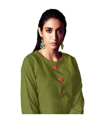 Double-Layer Green Cotton Long Kurtis 2