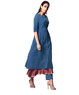 Double-Layer Blue Cotton Long Kurtis 1