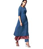 Double-Layer Blue Cotton Long Kurtis