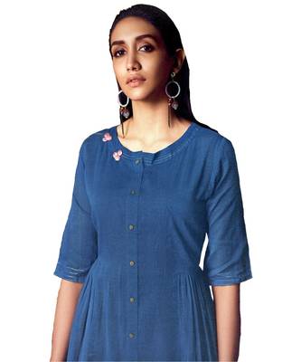 Double-Layer Blue Cotton Long Kurtis 2