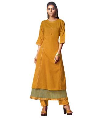 Double-Layer Yellow Cotton Long Kurtis 1
