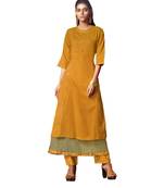 Double-Layer Yellow Cotton Long Kurtis