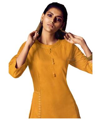 Double-Layer Yellow Cotton Long Kurtis 2