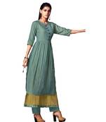 Double-Layer Teal Cotton Long Kurtis