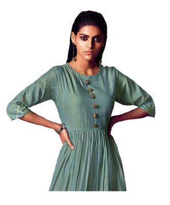Double-Layer Teal Cotton Long Kurtis 2