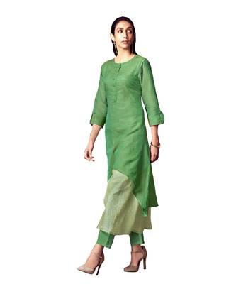 Double-Layer Green Cotton Long Kurtis 1