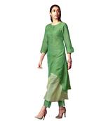 Double-Layer Green Cotton Long Kurtis