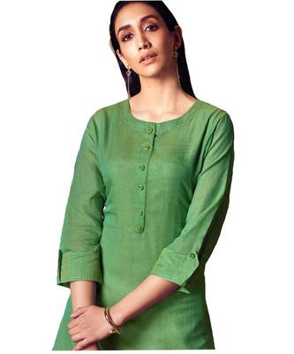 Double-Layer Green Cotton Long Kurtis 2