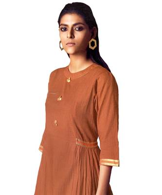 Double-Layer Brown Cotton Long Kurtis 2
