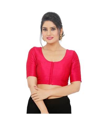 Pink Dupion Silk Padded Designer Ready Made Saree Blouse 1