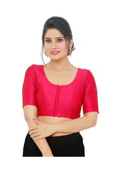 Pink Dupion Silk Padded Designer Ready Made Saree Blouse