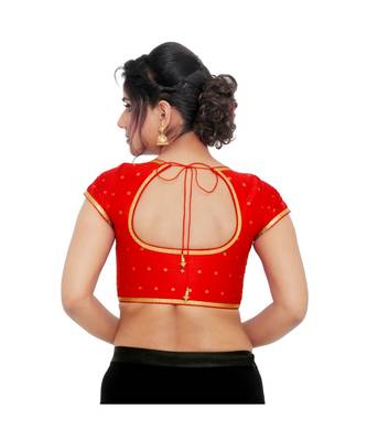 Red Brocade Padded Designer Ready Made Saree Blouse 2