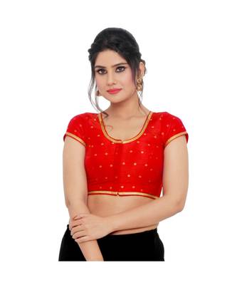 Red Brocade Padded Designer Ready Made Saree Blouse 1