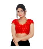 Red Brocade Padded Designer Ready Made Saree Blouse
