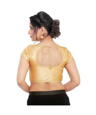 Gold Brocade Padded Designer Ready Made Saree Blouse 1