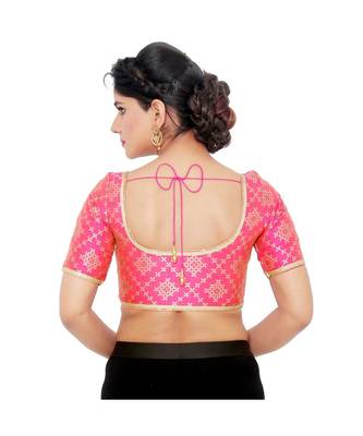 Pink Brocade Padded Designer Ready Made Saree Blouse 1