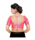 Pink Brocade Padded Designer Ready Made Saree Blouse