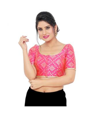 Pink Brocade Padded Designer Ready Made Saree Blouse 2